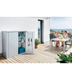Armadio da esterno "romeo l" in acciaio grigio scuro metallizzato, 132x87x140 cm - 56080 Contenitori Da Esterno