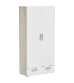 Hot Armadio guardaroba con due ante "nano" con ripiani quercia e bianco, 81,2x37,6x167 cm Armadi