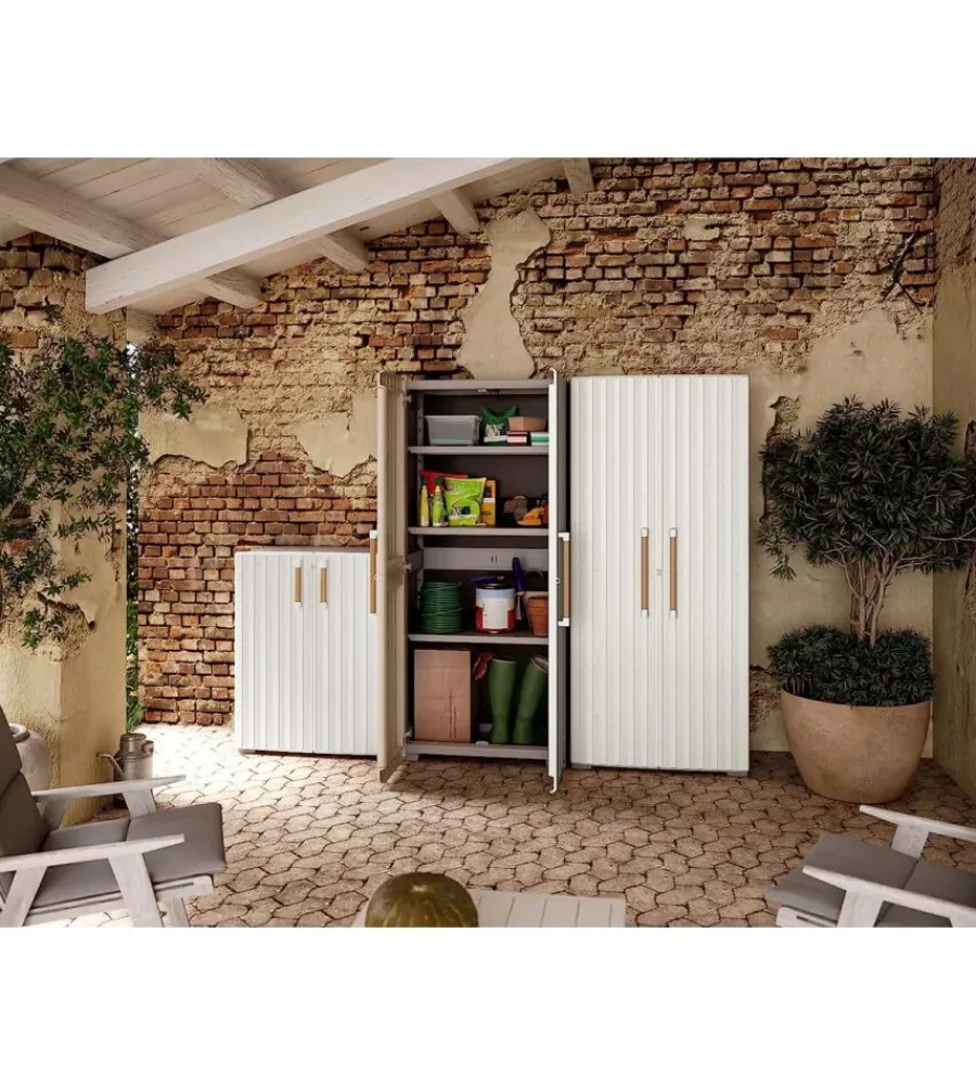 Riponimento In Resina-Keter Armadio in resina alto "groove" beige 80x45x180 cm