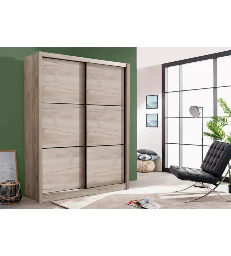 BellaHome Armadi|Armadio "madrid" 2 ante scorrevoli quercia, 166x60x215 cm