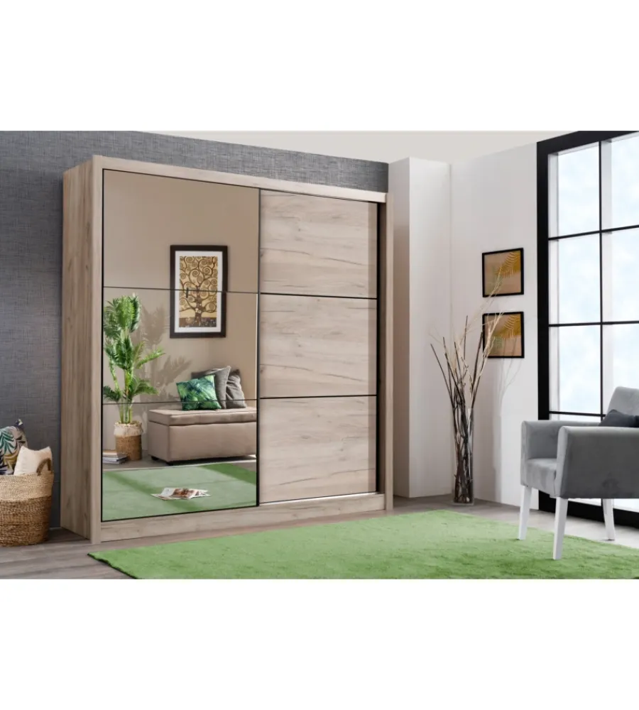 BellaHome Armadi|Armadio "madrid" 2 ante scorrevoli con specchio, 212x61x215 cm