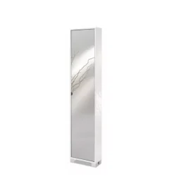 Sarmog Scarpiere|Armadio scarpiera bianco lucido con anta a specchio, 43x190x18 cm
