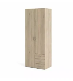 Armadi|Armadio "space" con 2 ante 3 cassetti quercia, 77,60x49,20x200 cm