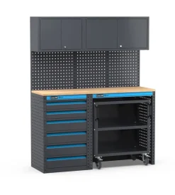 Officina E Garage- Arredamento modulare garage fami "linea 391" con cassettiera e carrello a 3 piani in lamiera antracite 152x49,5x190 cm