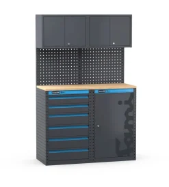 Officina E Garage|Arredamento modulare garage fami "linea 391" con cassettiera e armadio a 1 anta in lamiera antracite 121,6x49,5x190 cm