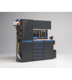 Officina E Garage- Arredamento modulare garage fami "linea 391" con armadi a 1 anta e cassettiera in lamiera antracite 182,4x49,5x190 cm