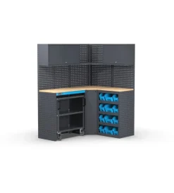 Officina E Garage- Arredamento modulare garage fami "linea 391" angolare in lamiera antracite 156+125,6x495x190 cm