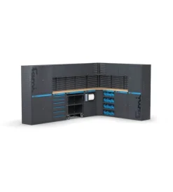 Sale Arredamento modulare garage fami "linea 391" angolare in lamiera antracite 368,8+247,2x49,5x190 cm Officina E Garage
