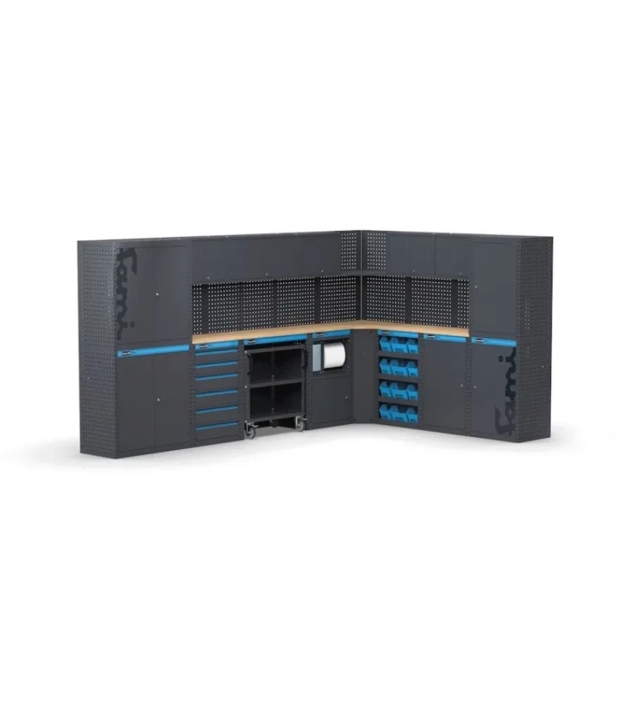 Sale Arredamento modulare garage fami "linea 391" angolare in lamiera antracite 368,8+247,2x49,5x190 cm Officina E Garage