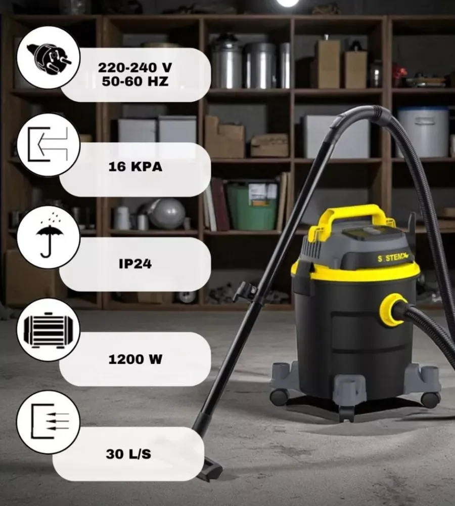 System+ Aspiratori|Aspiratore solidi liquidi elettrico 1200w 20lt 30l/s