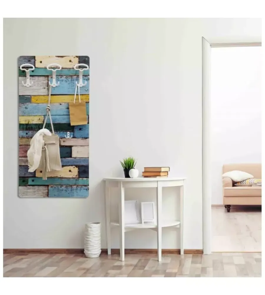 Decorazione Ambienti- Attaccapanni "country" in legno con 5 ganci, 45x90x1 cm