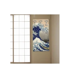 Decorazione Ambienti- Attaccapanni "hokusai" in legno con 5 ganci, 45x90x1 cm