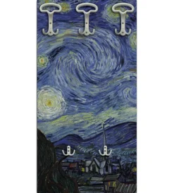 Decorazione Ambienti|Attaccapanni "notte stellata" in legno con 5 ganci, 45x90x1 cm