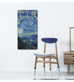 Decorazione Ambienti|Attaccapanni "notte stellata" in legno con 5 ganci, 45x90x1 cm