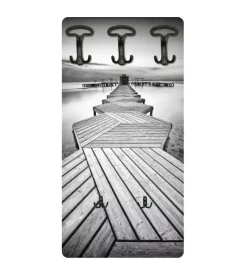 Outlet Attaccapanni "pontile" in legno con 5 ganci, 45x90x1 cm Decorazione Ambienti