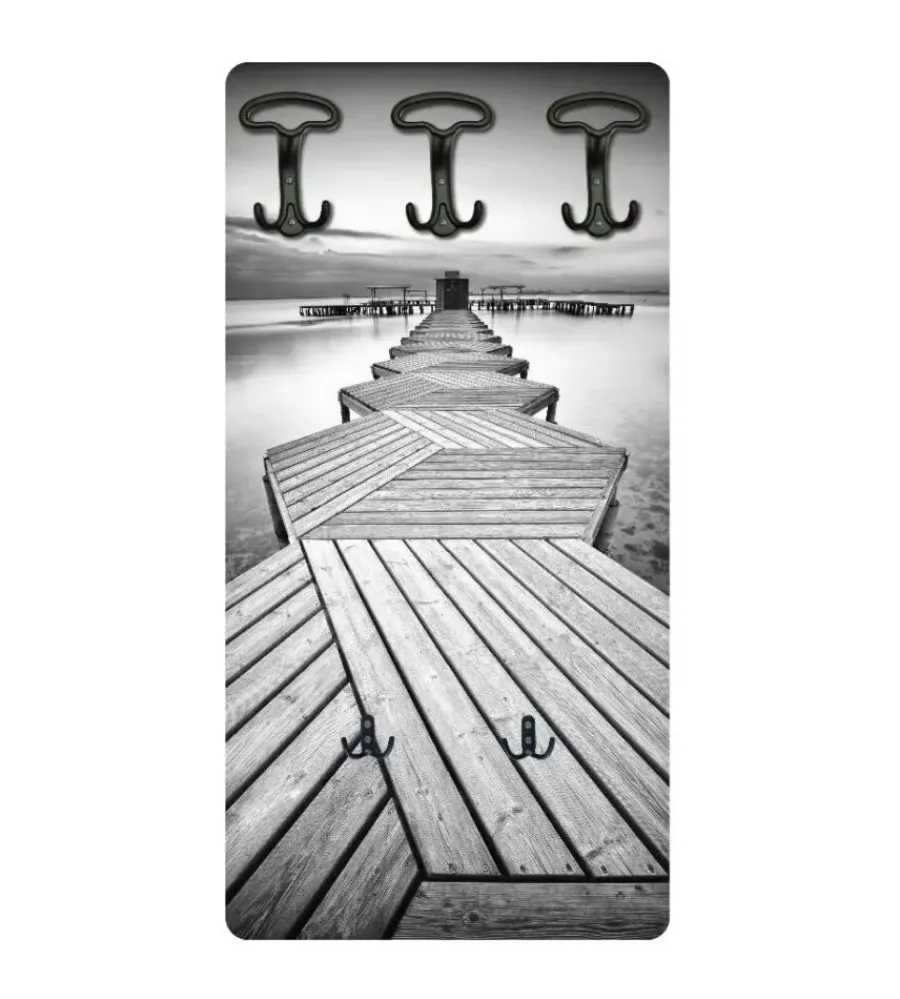 Outlet Attaccapanni "pontile" in legno con 5 ganci, 45x90x1 cm Decorazione Ambienti