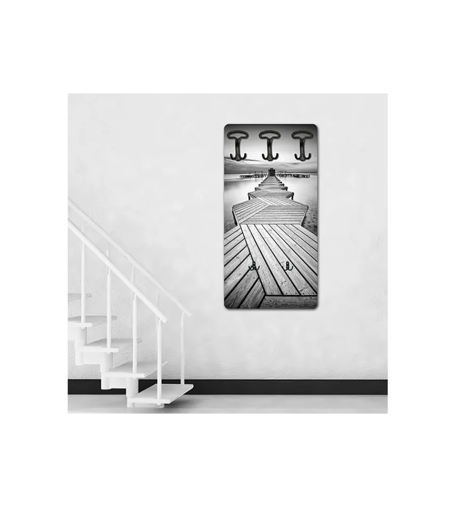 Outlet Attaccapanni "pontile" in legno con 5 ganci, 45x90x1 cm Decorazione Ambienti