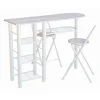 Tavoli- Banco cucina con due sgabelli in metallo bianco e legno, 120x40x88 cm