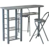 Tavoli- Banco cucina con due sgabelli in metallo grigio e legno, 120x40x88 cm