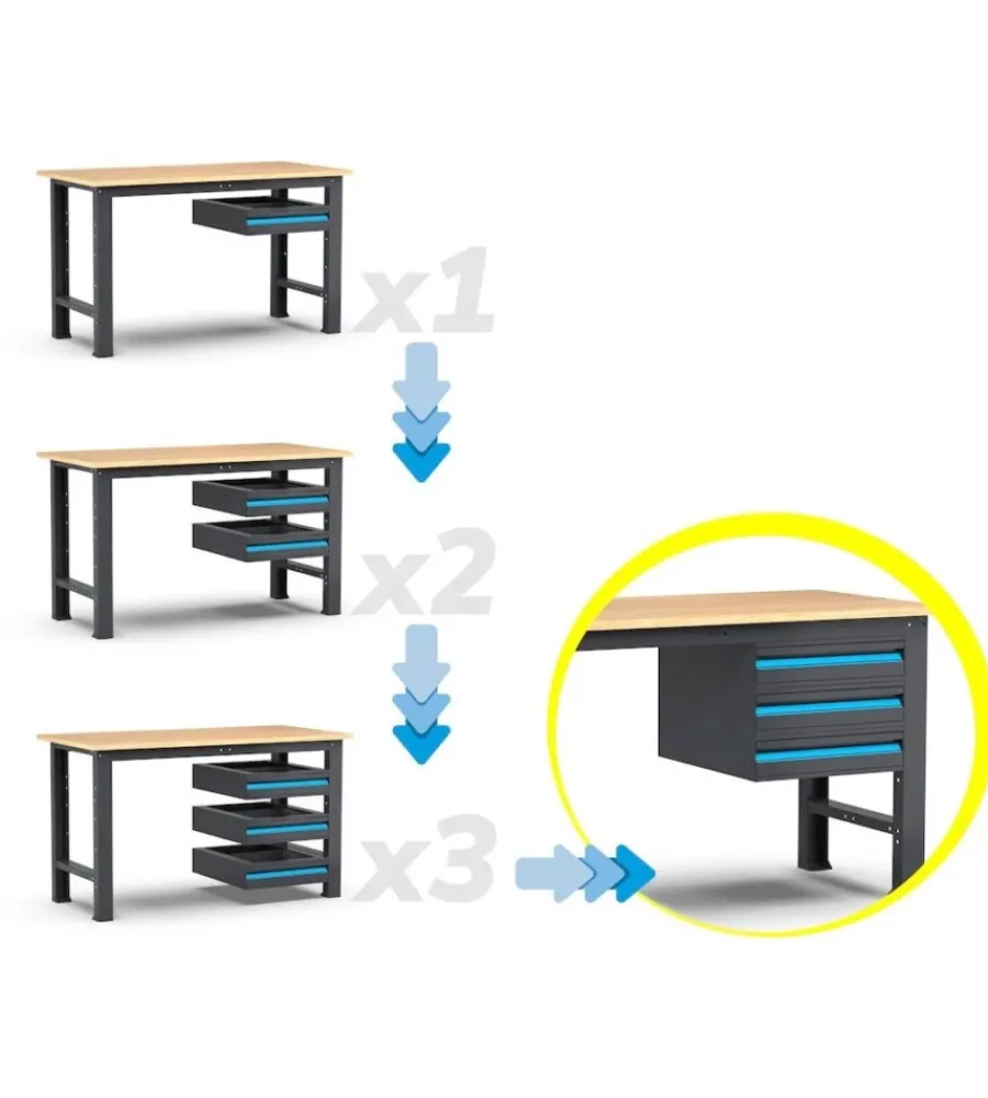 Clearance Banco da lavoro garage fisso fami "linea 391" in legno di faggio e lamiera grigio antracite 150x75x87,7 cm Officina E Garage