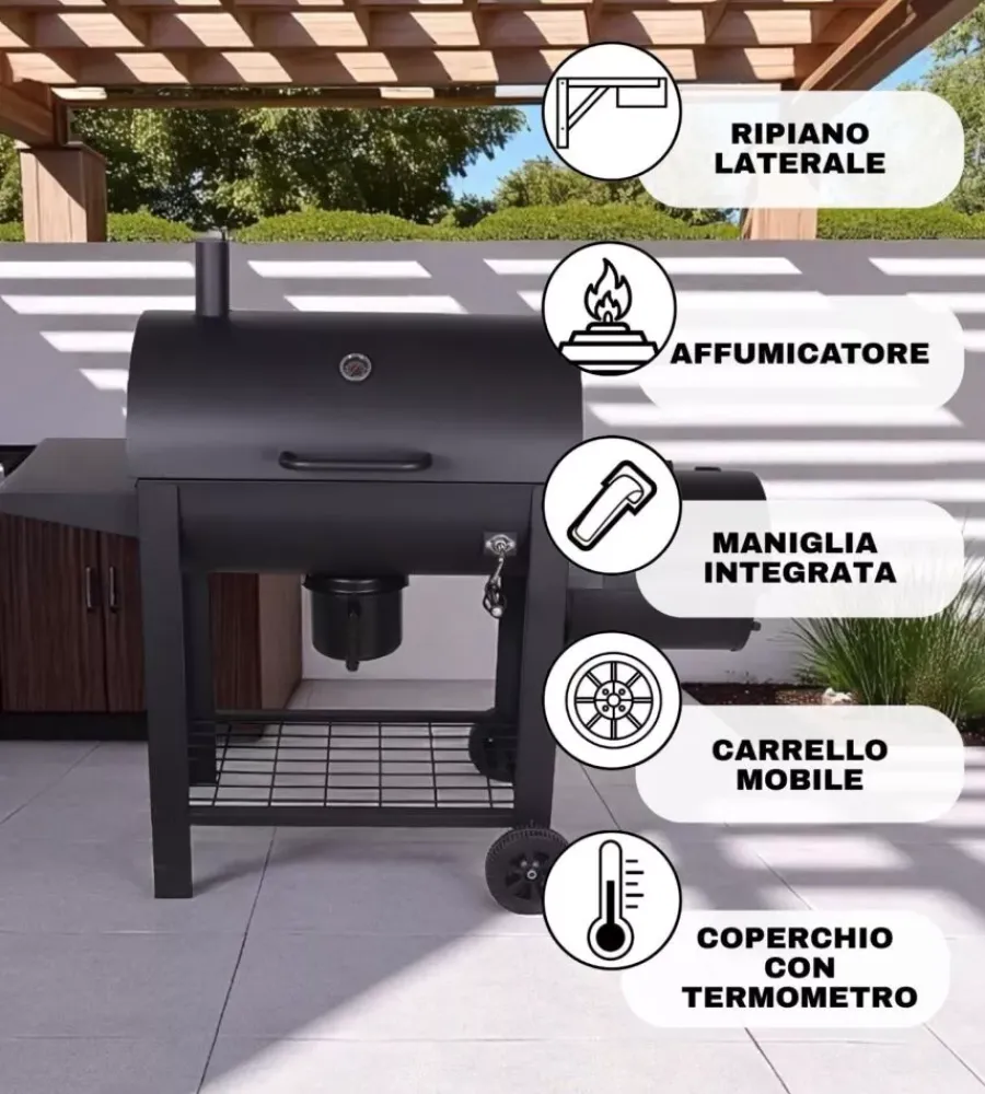 Arnold Barbecue|Barbecue a carbone "colorado" con affumicatore 66x42 cm