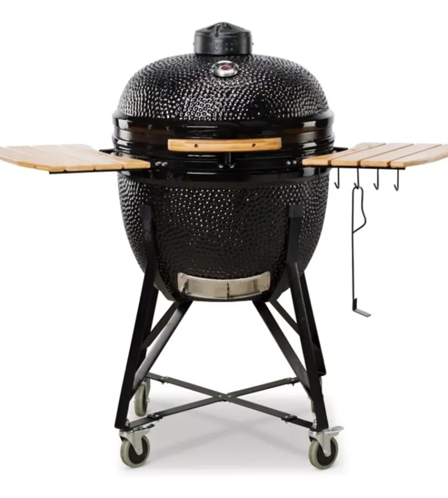 Barbecue-Kamado Bono Barbecue a carbone "limited 25" in ceramica nero con rotelle 83x70x90 cm