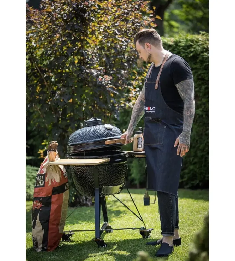 Barbecue-Kamado Bono Barbecue a carbone "limited 25" in ceramica nero con rotelle 83x70x90 cm