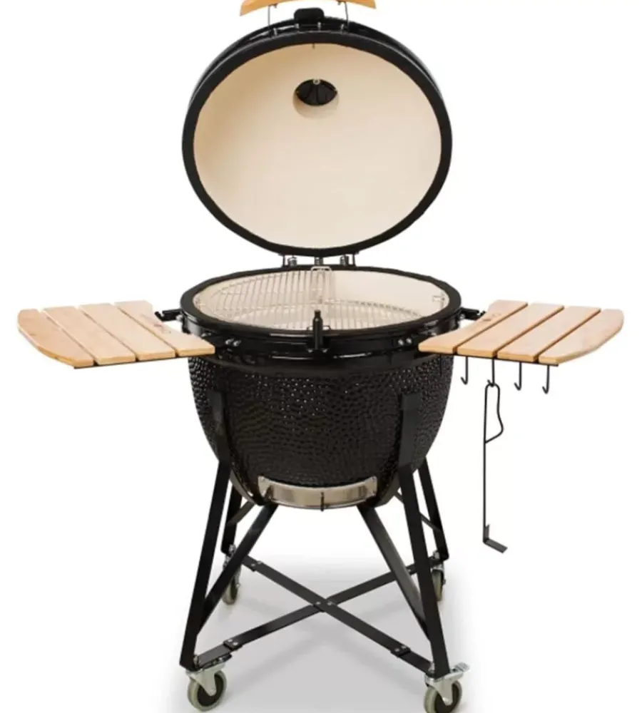 Barbecue-Kamado Bono Barbecue a carbone "limited 25" in ceramica nero con rotelle 83x70x90 cm