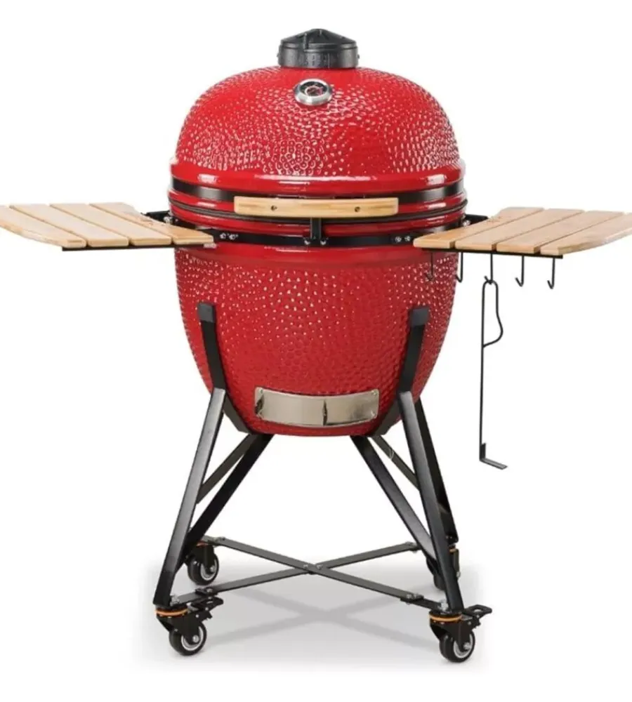 Kamado Bono Barbecue|Barbecue a carbone "grande 23" in ceramica rosso con rotelle 76x66x90 cm