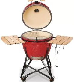 Kamado Bono Barbecue|Barbecue a carbone "grande 23" in ceramica rosso con rotelle 76x66x90 cm