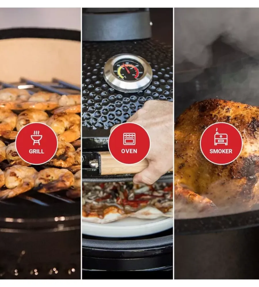 Kamado Bono Barbecue|Barbecue a carbone "grande 23" in ceramica rosso con rotelle 76x66x90 cm