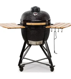 Kamado Bono Barbecue|Barbecue a carbone "media 20" in ceramica nero con rotelle 78x60x75 cm