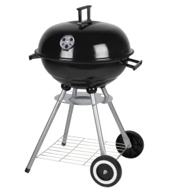 Sale Barbecue a carbone tondo con ruote in acciaio colore nero, diametro 45 cm Barbecue