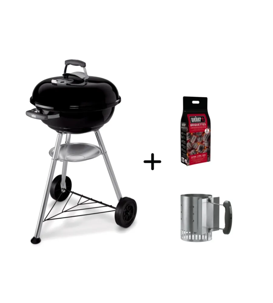 Barbecue-Weber Barbecue a carbone "compact kettle" + ciminiera + bricchetti con griglia 47 cm