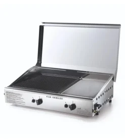 Clearance Barbecue a gas con plancha doppia e coperchio 2 bruciatori 71,5x44x24 cm Barbecue