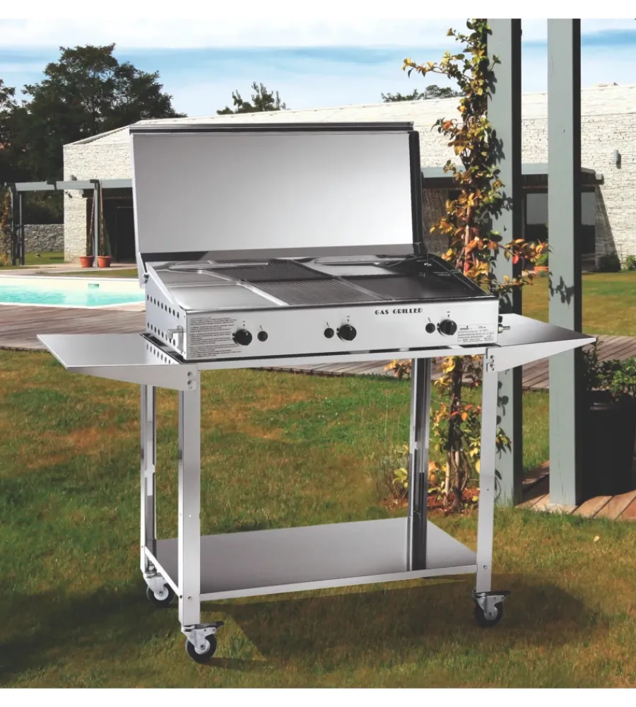 Ompagrill Barbecue|Barbecue a gas con plancha tripla 3 bruciatori 83x44x21,5 cm