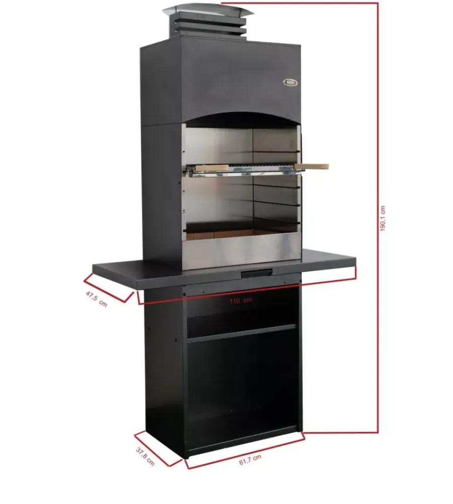Barbecue|Barbecue a legna e carbone "tolosa" con cappa, 110x47,5x190,1 cm