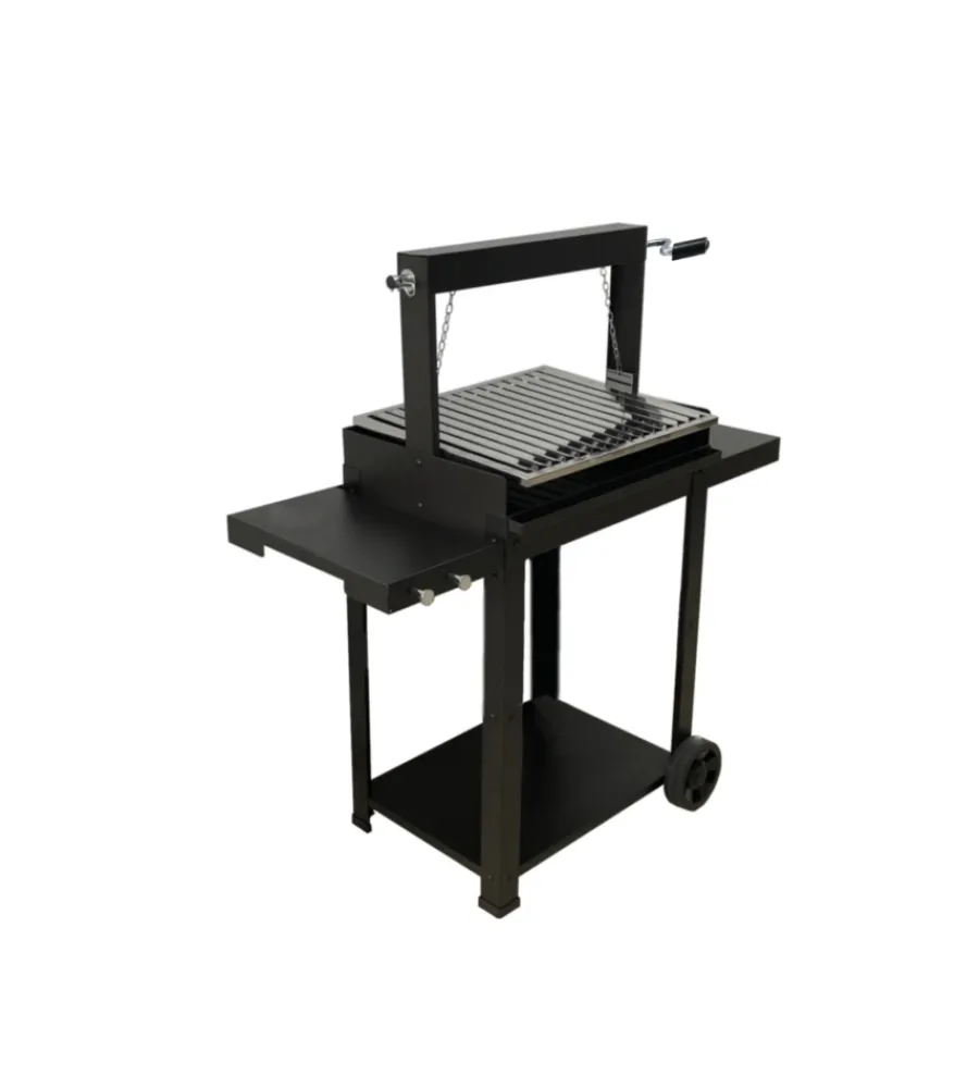 Barbecue- Barbecue a legna e carbone "montevideo" con griglia regolabile da maniglia e catena, 57,5x40x113 cm