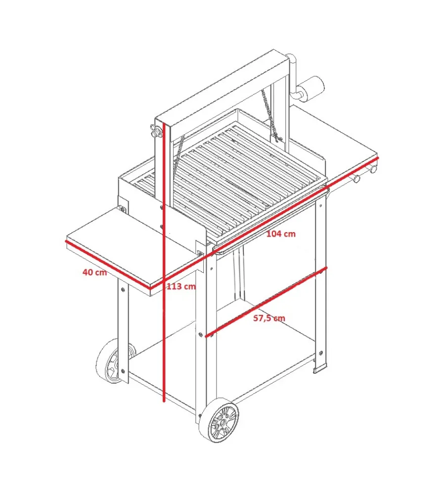 Barbecue- Barbecue a legna e carbone "montevideo" con griglia regolabile da maniglia e catena, 57,5x40x113 cm
