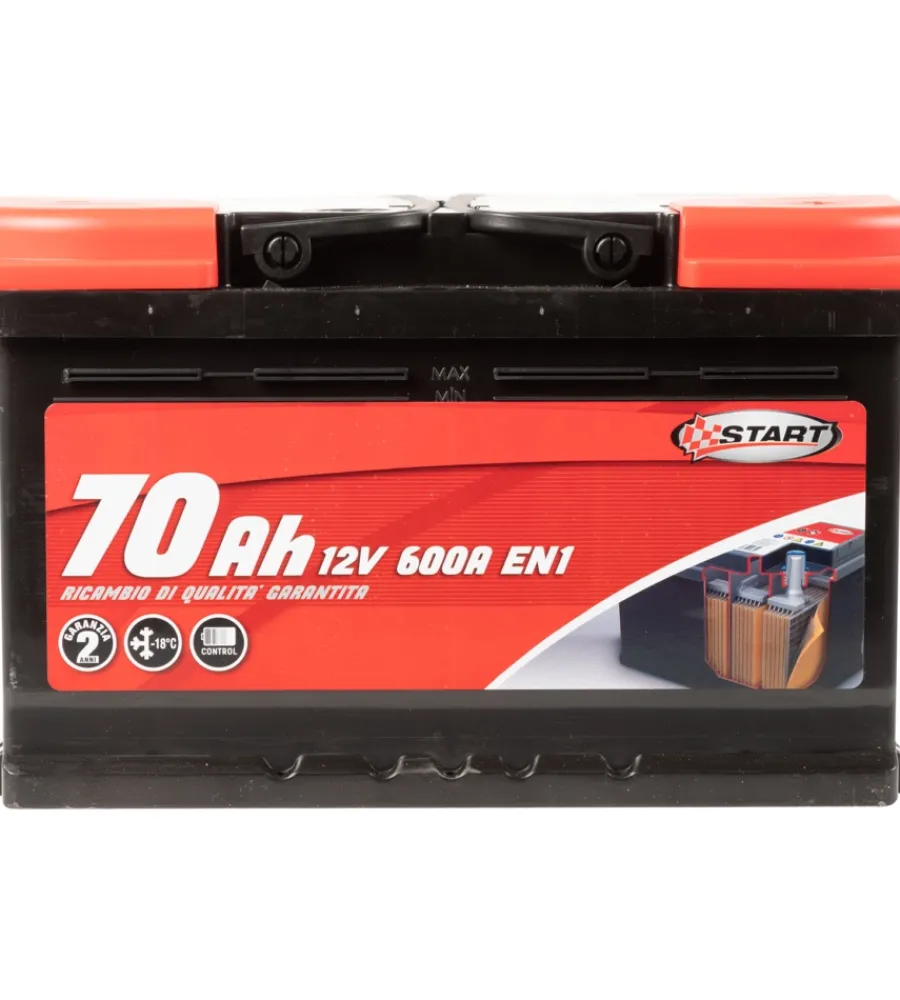 Elettrico- Batteria auto 70ah 12v 600a polo positivo destro cassetta l3b