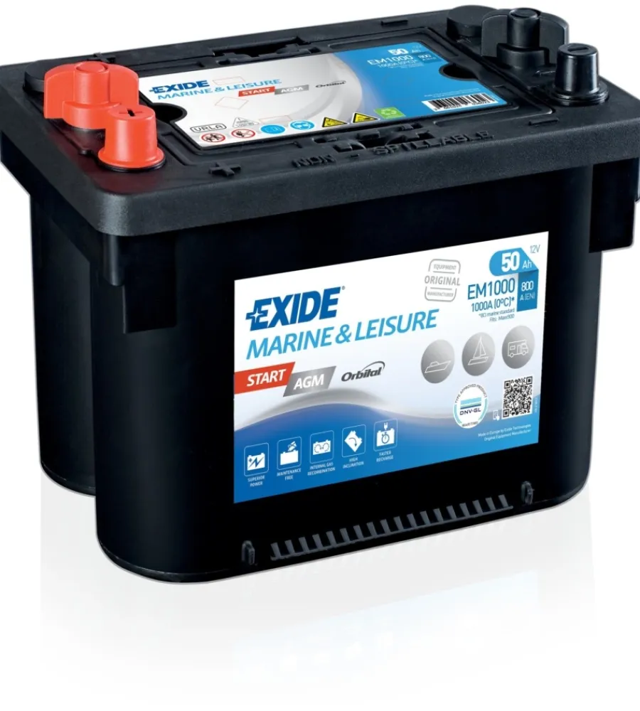 Elettrico- Batteria exide marine em1000 start agm 12v 50ah sx spunto 800 - l260 x h206 x p173.