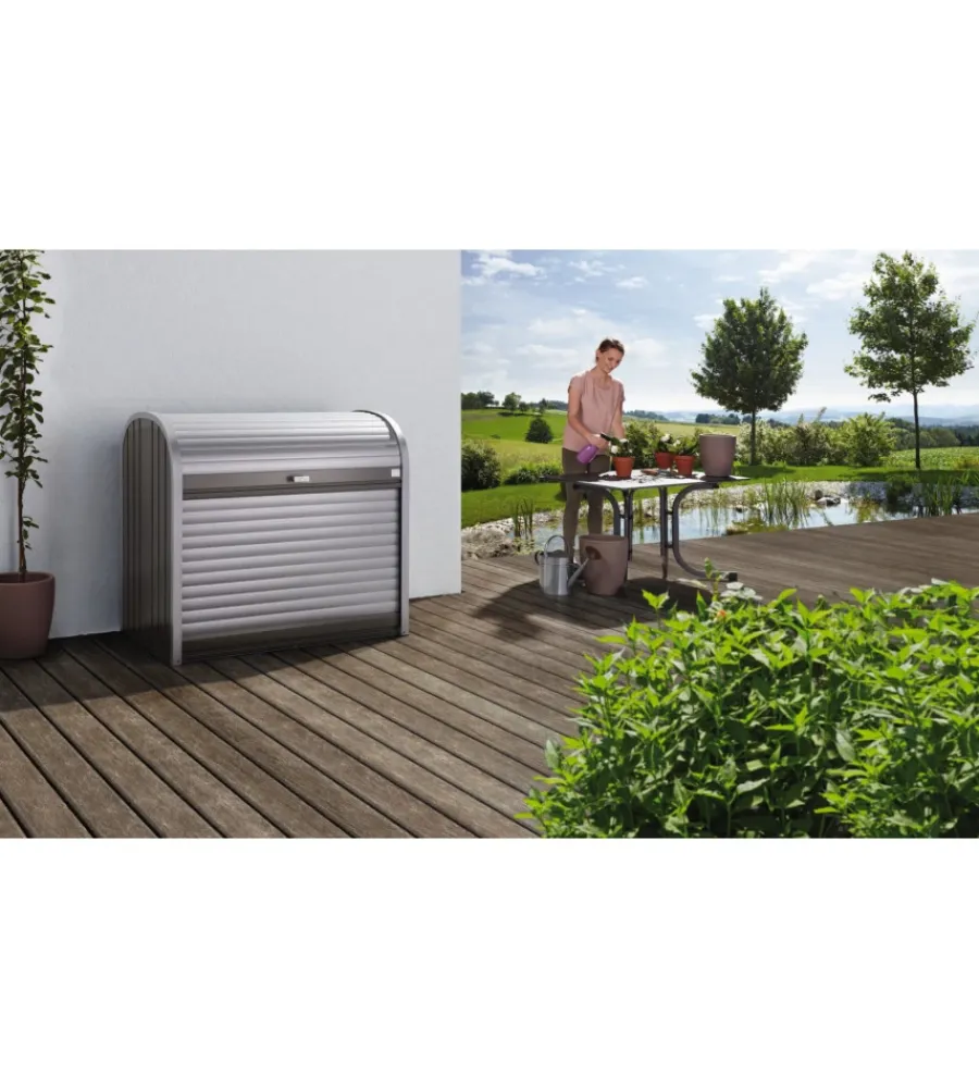 Biohort Contenitori Da Esterno|Baule da esterno a serrande impermeabile "storemax 120" in acciaio zincato grigio quarzo metallizzato 740 lt 117x73x109 cm - cod. 70060