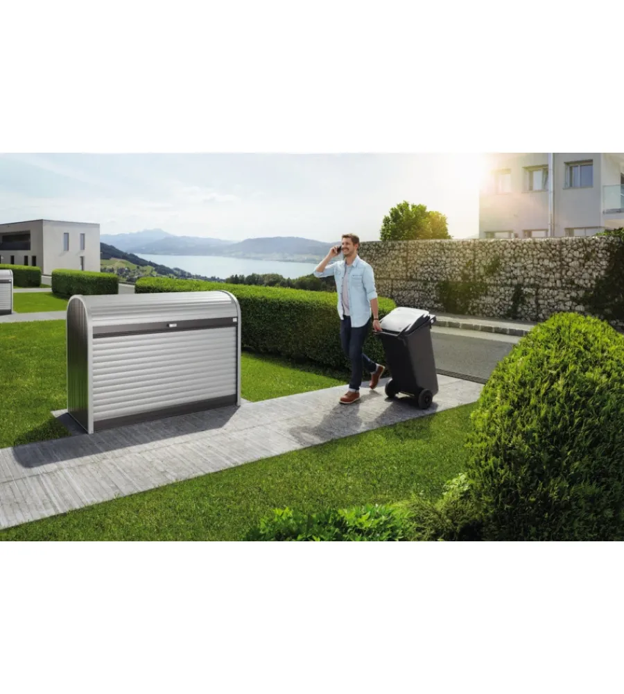 Contenitori Da Esterno-Biohort Baule da esterno a serrande impermeabile "storemax 160" in acciaio zincato grigio scuro metallizzato 1200 lt 163x78x120 cm - cod. 73010