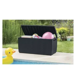 New Baule da esterno con ruote "capri" in resina marrone effetto rattan 305 lt 123x53,5x57 cm Contenitori Da Esterno