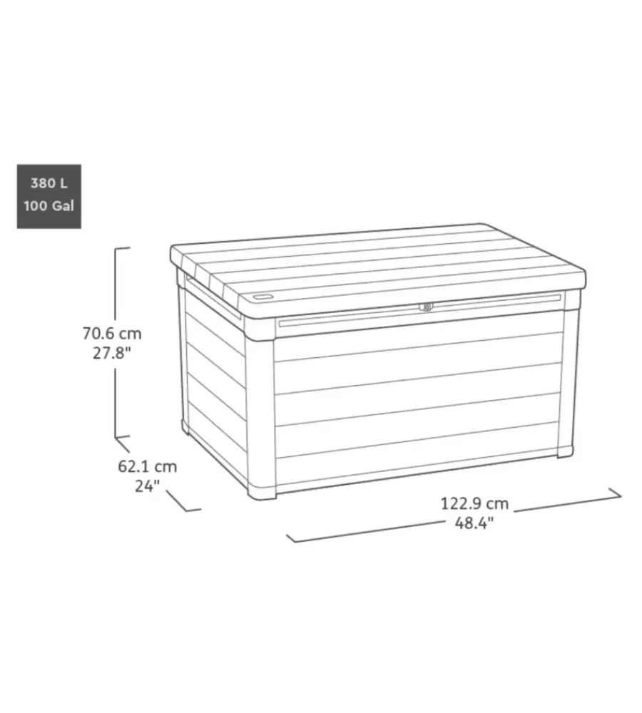 Best Baule da esterno "signature deco box 100" in resina effetto legno 380 lt 122,9x62,1x76,6 cm Contenitori Da Esterno