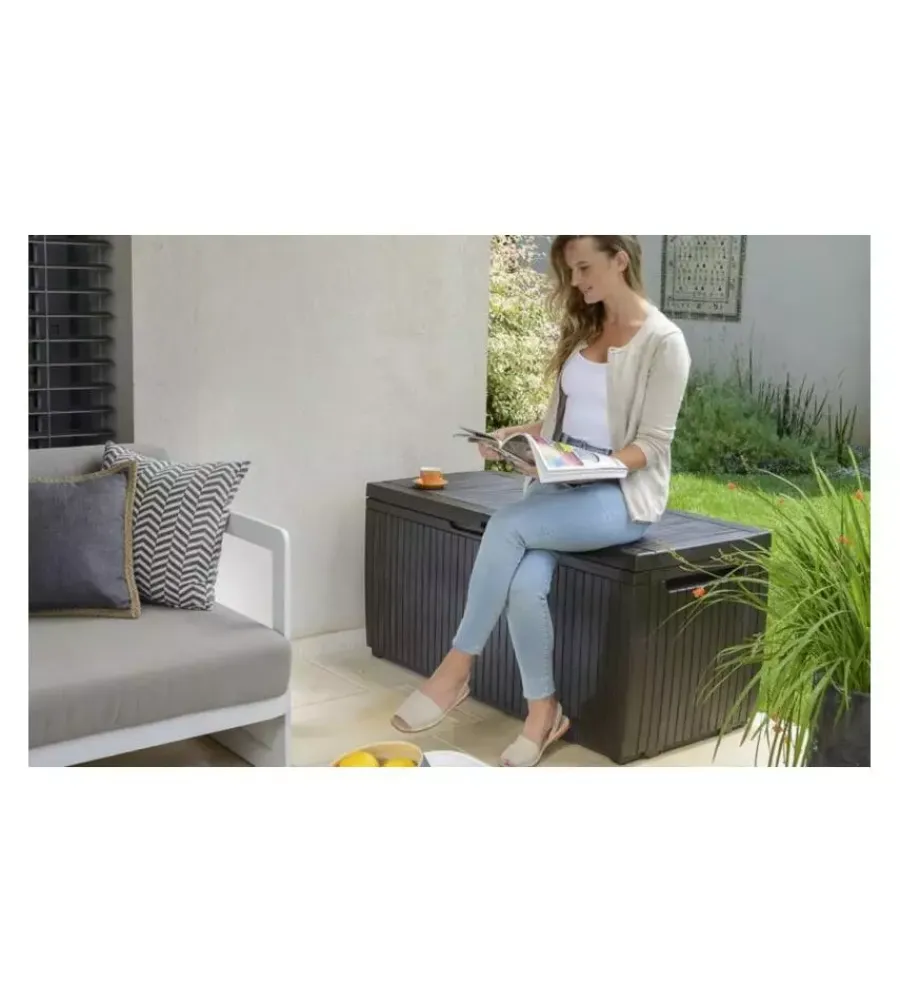 Contenitori Da Esterno-Keter Baule da esterno "springwood" in resina marrone effetto legno 305 lt 123x54x57 cm
