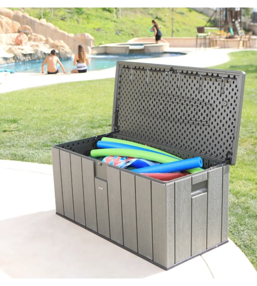 Contenitori Da Esterno- Baule da esterno lifetime "big" in resina grigio scuro effetto legno 151x72x69 cm