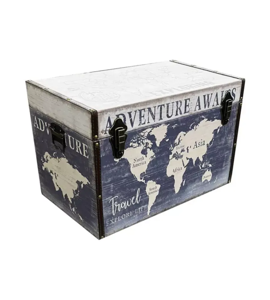 Online Baule in legno vintage rivestito in ecopelle fantasia adventure medio 60x34,5x38,5 cm Decorazione Ambienti