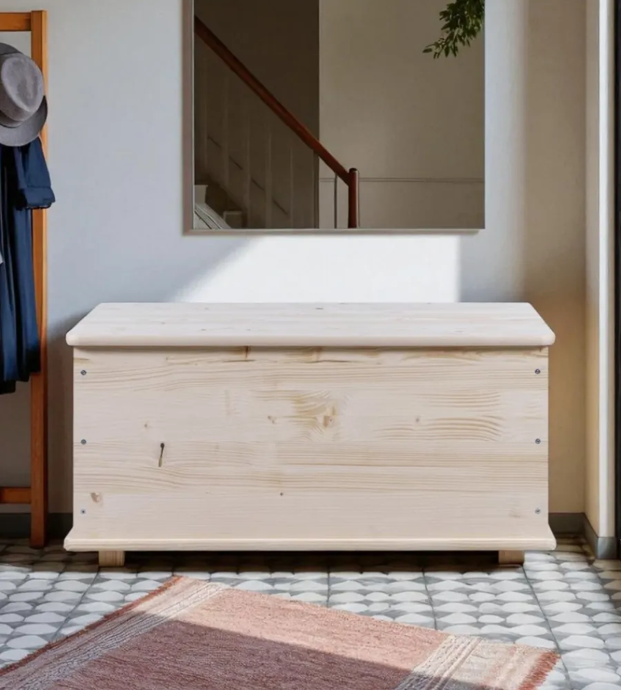 Complementi In Legno- Baule portatutto in legno con piedini 90 lt 90x45x45 cm