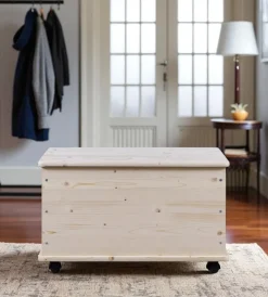 Complementi In Legno|Baule portatutto in legno con ruote 70lt 73x40x42,5 cm